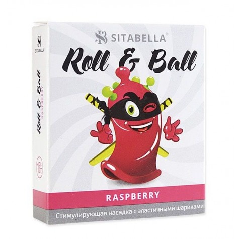 Стимулирующий презерватив-насадка Roll & Ball Raspberry